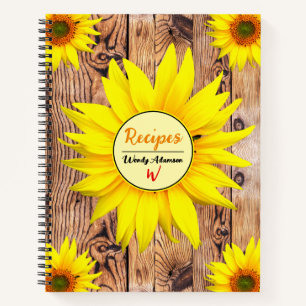 Wood Kochbuch Rezepte (Sonnenblumen Rustikal) Vint Notizbuch