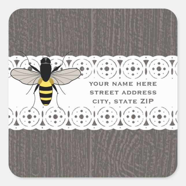 Wood & Lace Inspiriert Honey Bee-Adresse Quadratischer Aufkleber (Vorderseite)