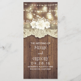 Wood Lace String Lights Mason Jars Wedding Program Programm