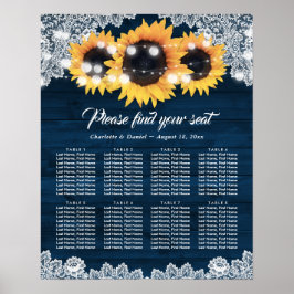 Wood Lace Sunflower Navy Blue  Seating Chart Poster