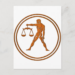 Wood Libra Zodiac Justice Astrologie Zeichen Postkarte