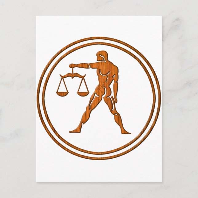 Wood Libra Zodiac Justice Astrologie Zeichen Postkarte (Vorderseite)
