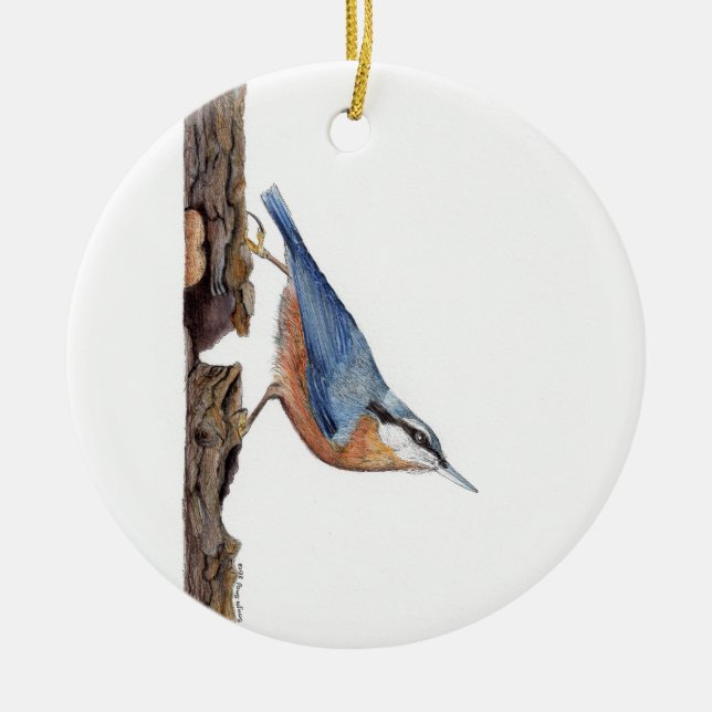 Wood Nuthatch Bird (Sitta Europaea) Keramik Ornament (Vorne)