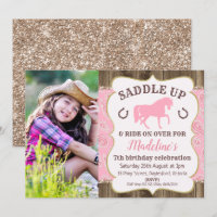 Wood Paisley Glitzer Pferd Geburtstag Einladung