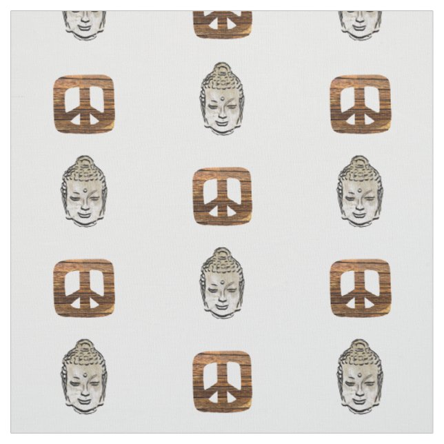 Wood Peace & Sephia Buddha Print Fabric Stoff (Muster)
