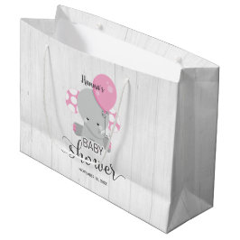 Wood & Pink Elephant Girl Baby Dusche Große Geschenktüte