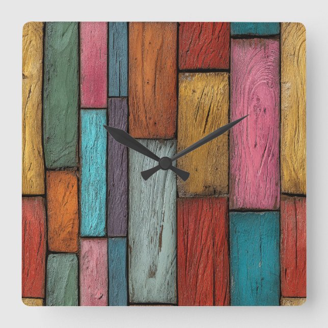 Wood Planks Wall Clock Quadratische Wanduhr (Vorderseite)