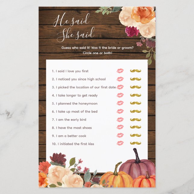 Wood Pumpkin Burnt Orange Er sagte, sie sagte "Gam (Vorderseite)