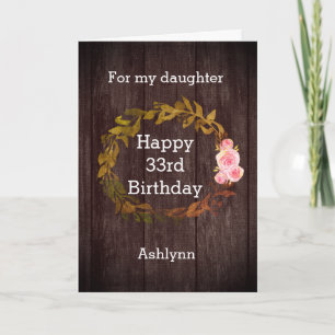 Wood Rustic and Floral Watercolor 33. Geburtstag Karte