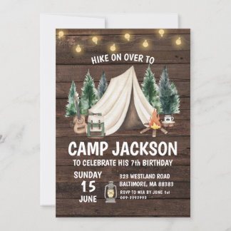 Wood Rustic Camping Kid's Birthday Einladung
