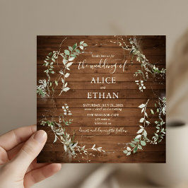 Wood Rustic Greenerity Script Wedding Einladung