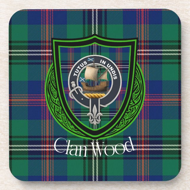 Wood Scottish Clan Tartan & Crest Getränkeuntersetzer (Vorderseite)