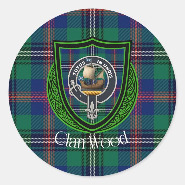 Wood Scottish Clan Tartan & Crest Runder Aufkleber (Vorderseite)