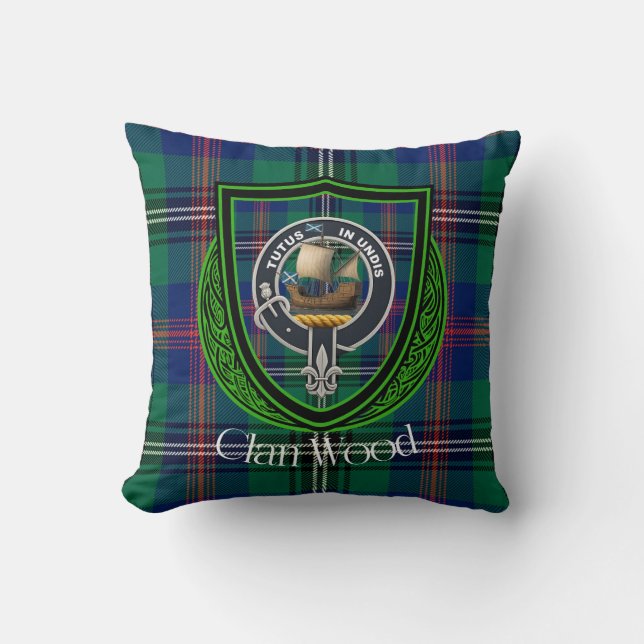 Wood Scottish Clan Tartan & Wappen Kissen (Vorderseite)