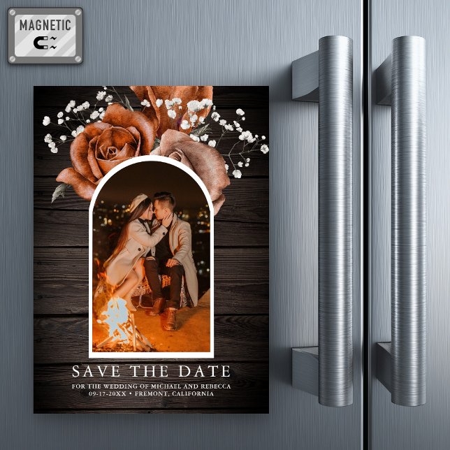 Wood Terracotta Wedding Foto Save the Date Magneteinladung (Von Creator hochgeladen)