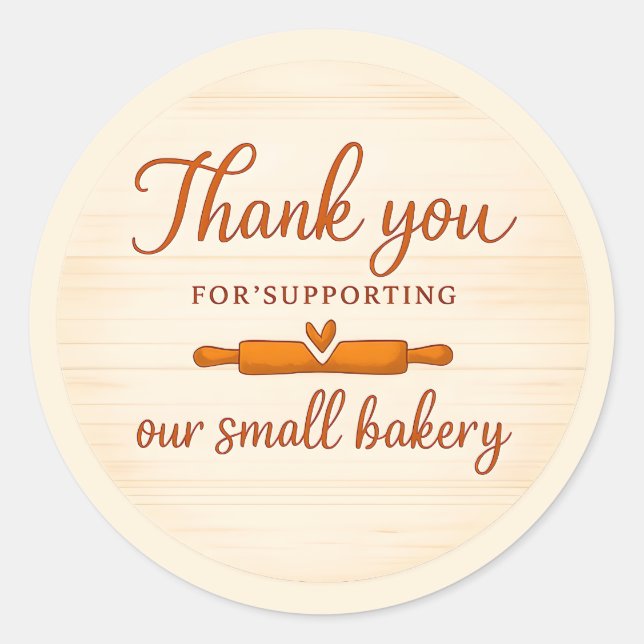 Wood Texture Rolling Pin Bakery Thank You Sticker (Vorderseite)