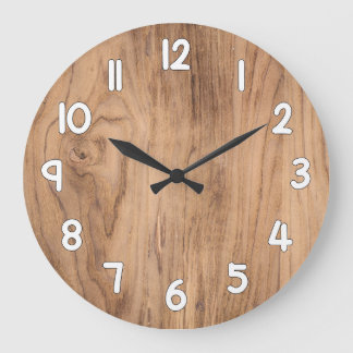Wood Texture Wall Clock – Natural Rustic Home Deco Große Wanduhr