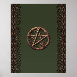 Wood Twig Pentagramm Olive Green Wiccan Poster