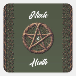 Wood Twig Pentagramm Olive Green Wiccan Wedding Quadratischer Aufkleber