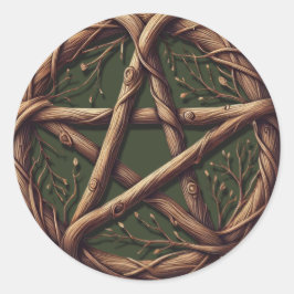 Wood Twig Pentagramm Olive Green Wiccan Wedding Runder Aufkleber