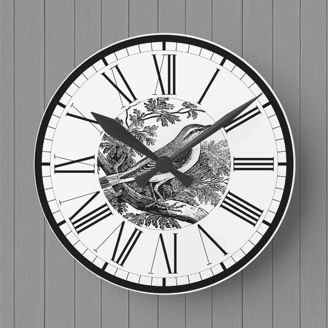 Wood Warbler British Bird Illustration Round Clock Runde Wanduhr (Von Creator hochgeladen)