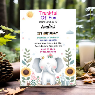 Wood White Elephant Geburtstag 1. Geburtstag Einladung
