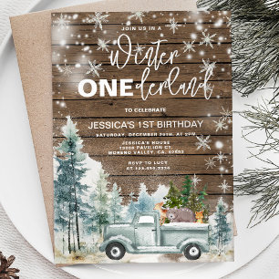 Wood Winter Truck Onederland Forest 1. Geburtstag Einladung