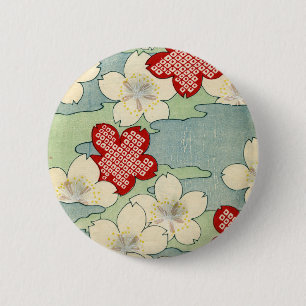 Woodblock Druck der Hartriegel-Blüten Button