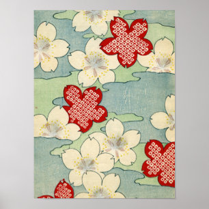 Woodblock Druck der Hartriegel-Blüten Poster