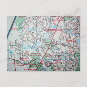 WOODBRIDGE, VA Vintag Map Postcard Postkarte