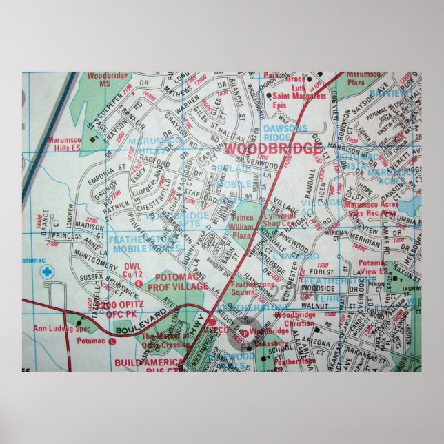 Woodbridge, VA Vintag Map Poster (Vorne)