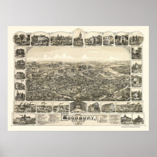 Woodbury, NJ panoramische Karte - 1886 Poster