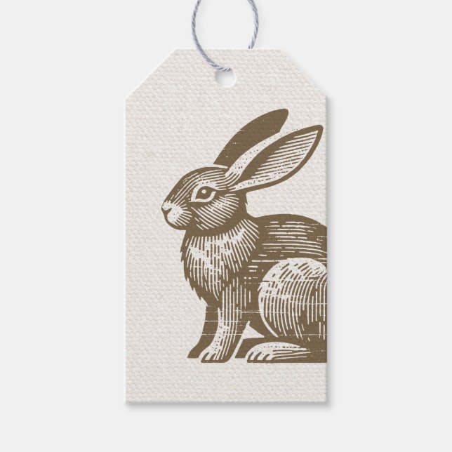 Woodcut Rabbit Tag Geschenkanhänger (Vorderseite)