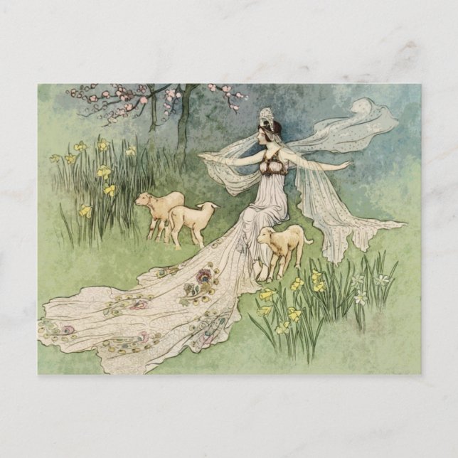 Woodcutter Daugher Prinzessin Vintage Märchen Postkarte (Vorderseite)
