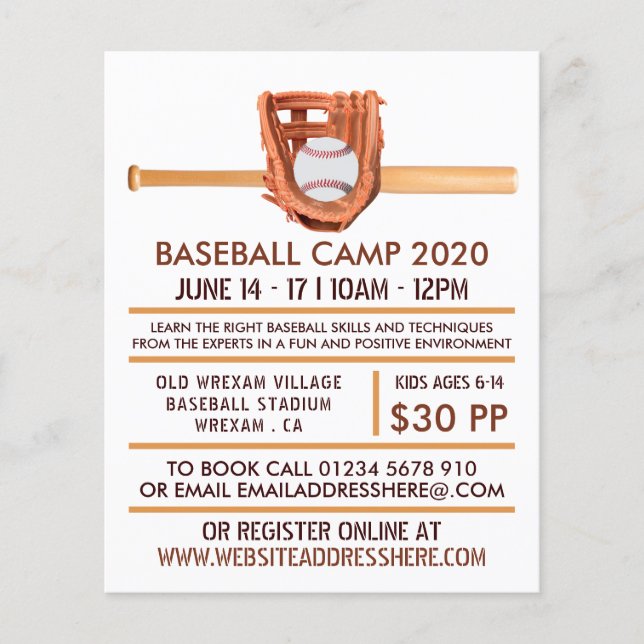 Wooden Baseball Bat & Gear, Baseball Advert Flyer (Vorne)