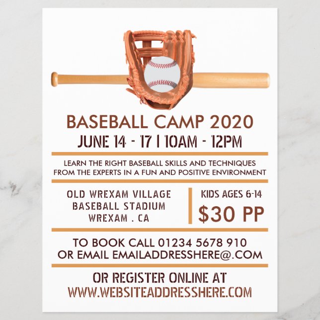 Wooden Baseball Bat & Gear, Baseball Advert Flyer (Vorne)