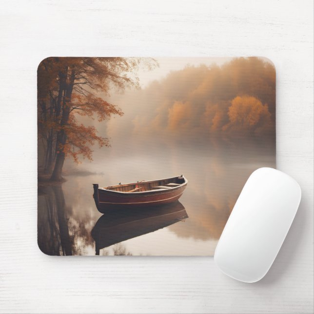 Wooden Boat On Autumn Lake Mousepad (Mit Mouse)