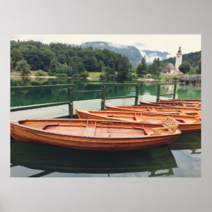 Wooden Boats in Lake Bohinj, Slovenia Photo Poster