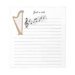 Wooden Harp with music notes note pad Notizblock