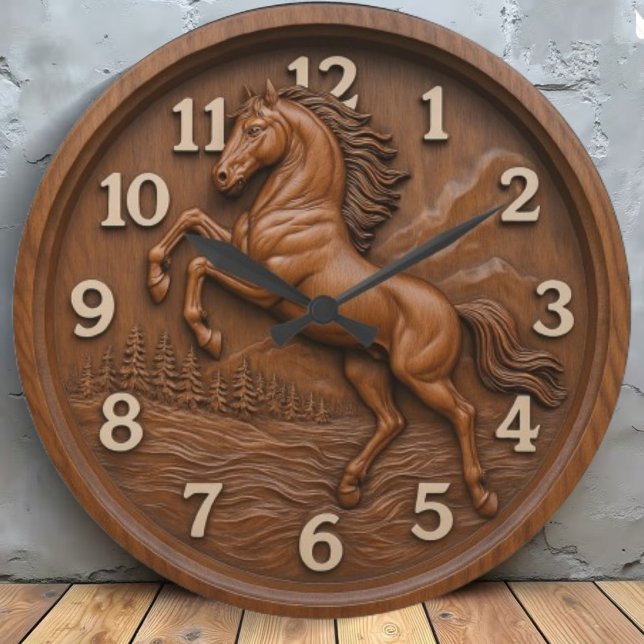 Wooden horse carved rustic equestrian rustic art große wanduhr (Von Creator hochgeladen)