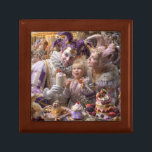 "Wooden Memory Box: Carousel of Sweets and Love in Erinnerungskiste<br><div class="desc">Why is this image special?"This piece is exclusive to Zazzle, featuring a whimsical Harlequin family surrounded by delicious desserts in a magical 3D photography style. The design incorporates personalized elements like a wooden box, candle box, and chocolate box, perfect for godparents, girl's birthdays, and home decor. Soft lilac and pastel...</div>