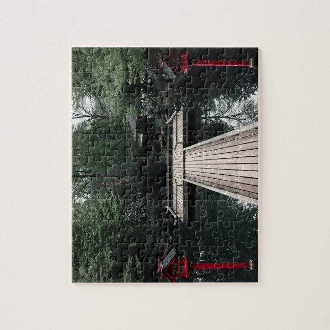 Wooden Pier framed by red Lanterns Puzzle (Vertikal)