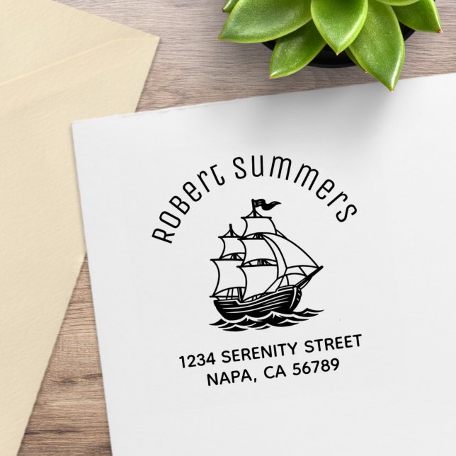 Wooden Sailing Ship Galleon Sea Arch Address Gummistempel (Von Creator hochgeladen)