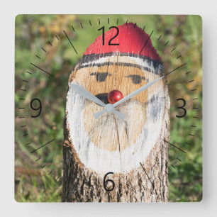Wooden Santa Claus Quadratische Wanduhr
