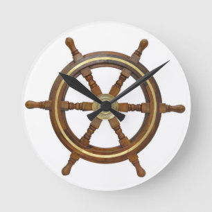 Wooden Ship Steering Wheel Round Clock Runde Wanduhr