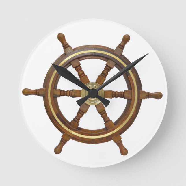 Wooden Ship Steering Wheel Round Clock Runde Wanduhr (Vorderseite)