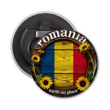 Wooden sign with sunflowers and flag of Romania