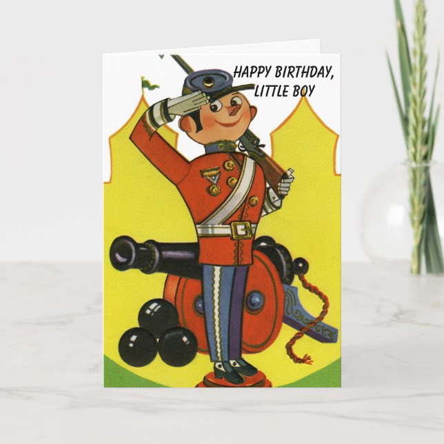 Wooden Soldier with Cannon Happy Birthday Boy Old Karte (Vorderseite)