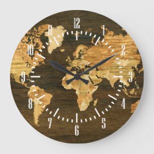 Wooden World Map Große Wanduhr