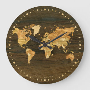 Wooden World Map Große Wanduhr